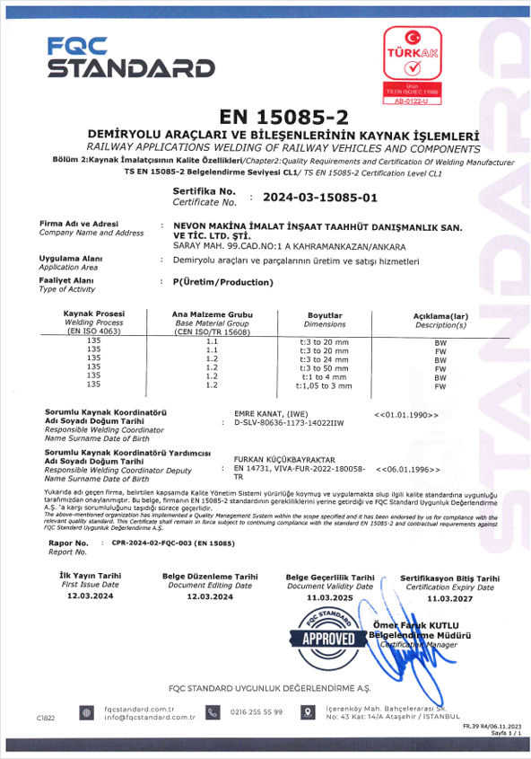 Şunun resmi: 15085-2 SERTİFİKASI