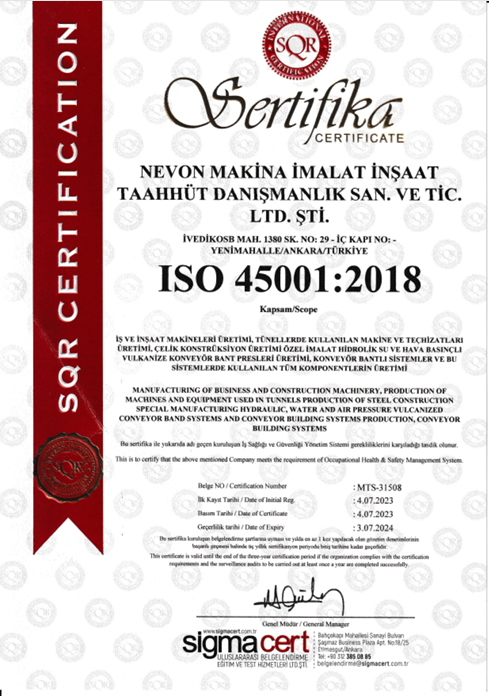 Şunun resmi: ISO 45001 SERTİFİKASI